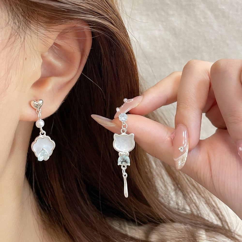 簡約鋯石貓咪耳環銀針幾何AB款-細節圖2