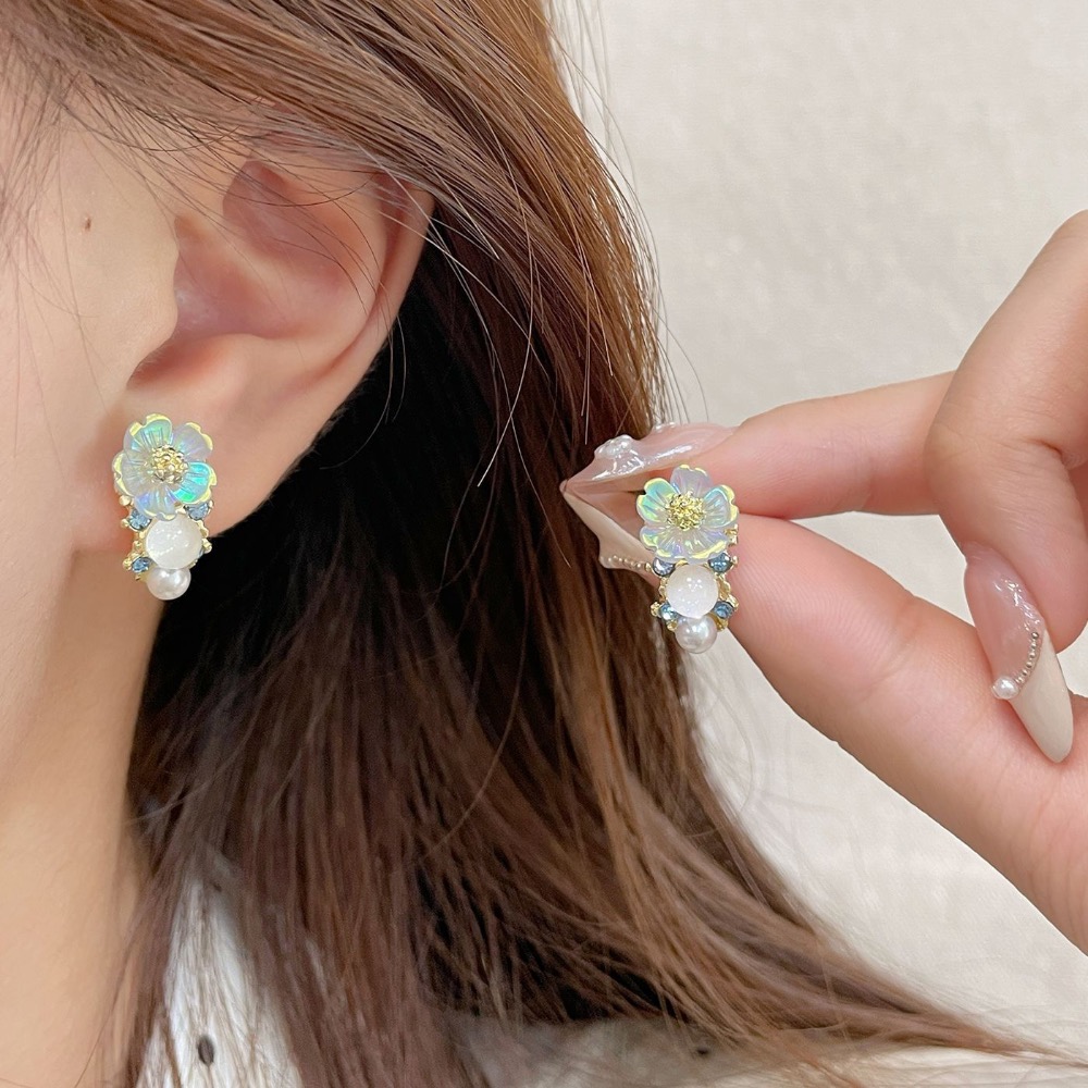 秋季新款復古小巧精緻珠花朵耳釘-細節圖2