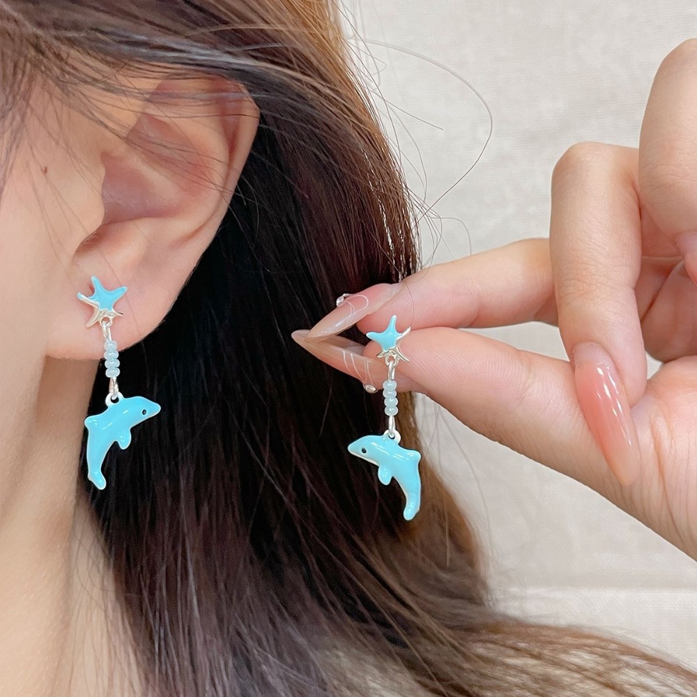 小清新藍色海洋系海豚耳環-細節圖4