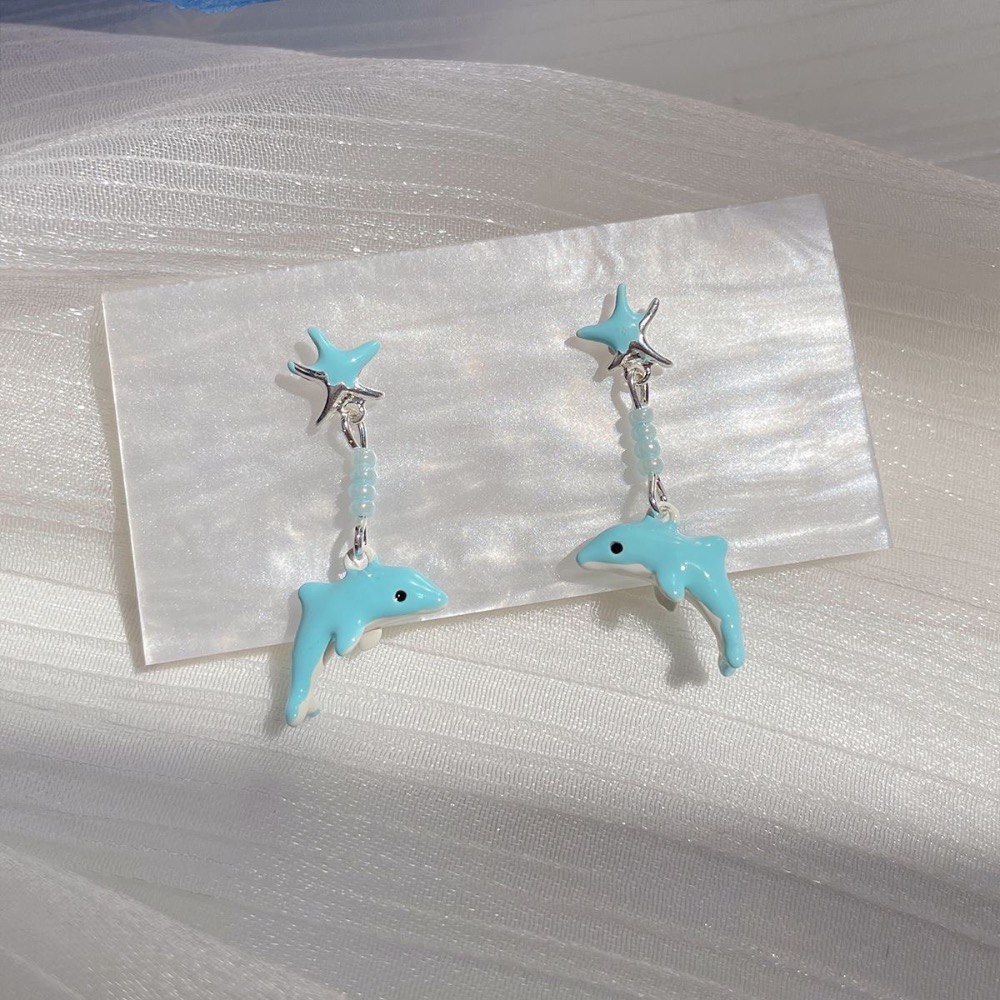 小清新藍色海洋系海豚耳環-規格圖4