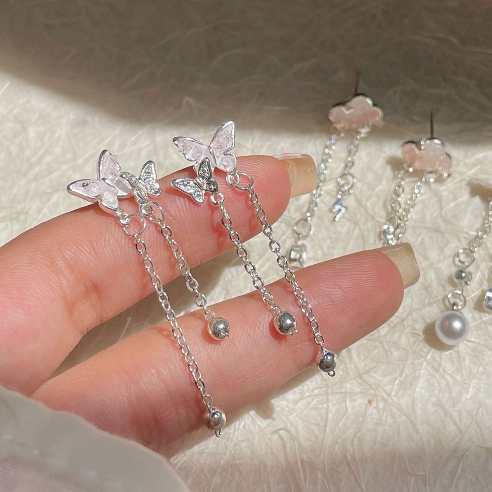 甜美精緻水晶蝴蝶流蘇耳環-細節圖2