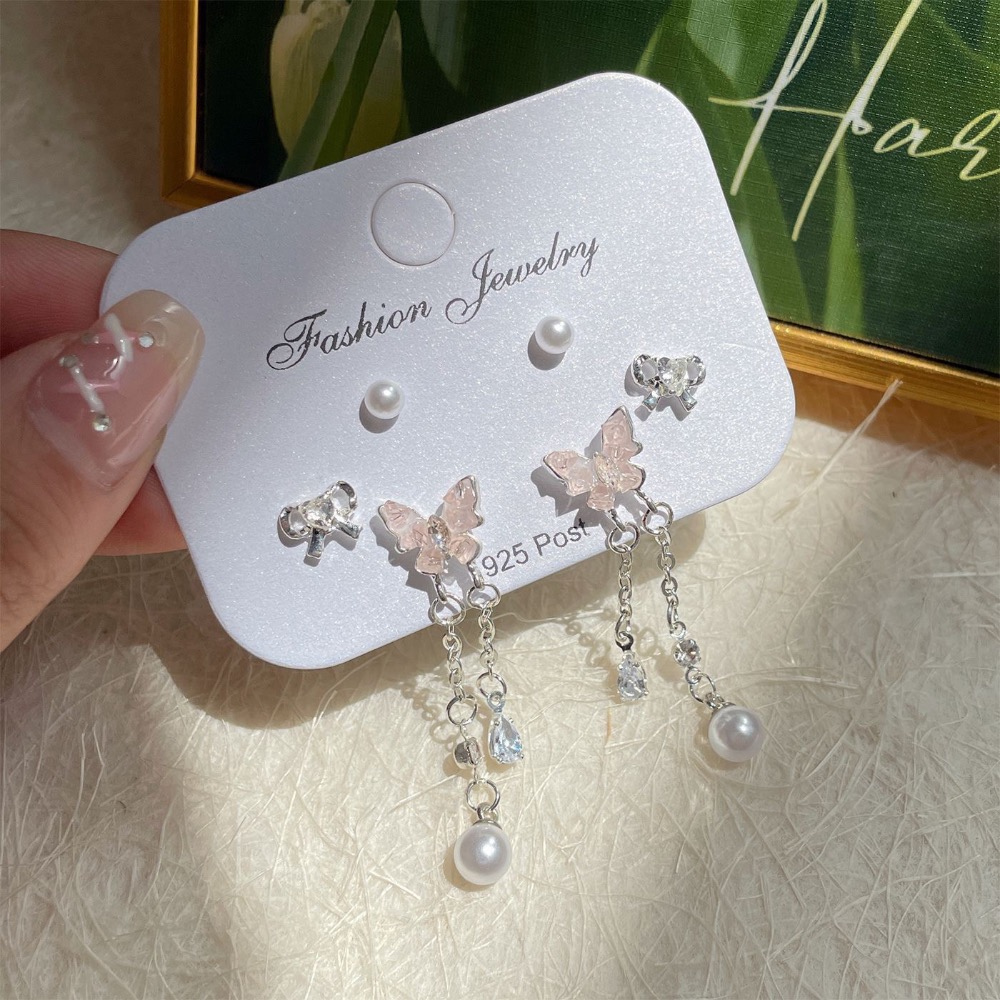 甜美精緻水晶蝴蝶流蘇耳環-規格圖3