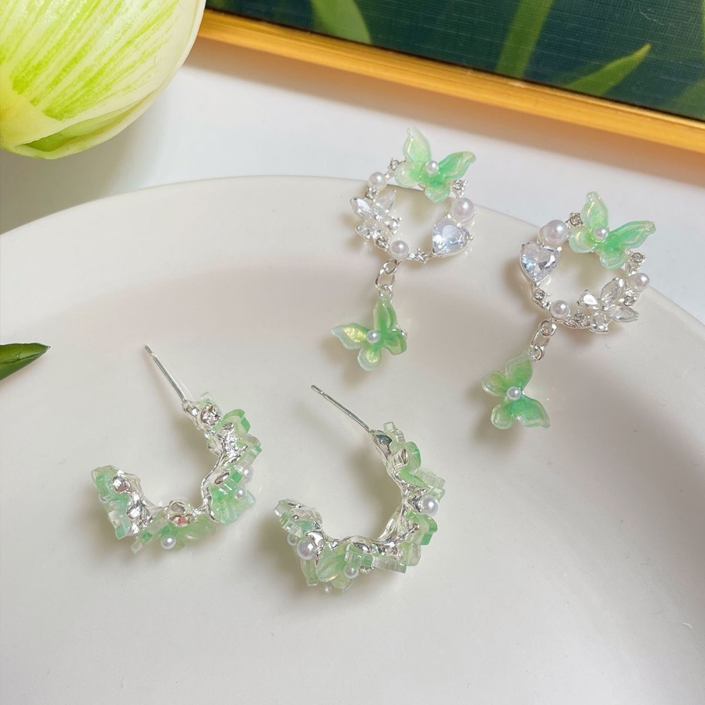 夏季薄荷曼波綠蝴蝶耳環-細節圖3
