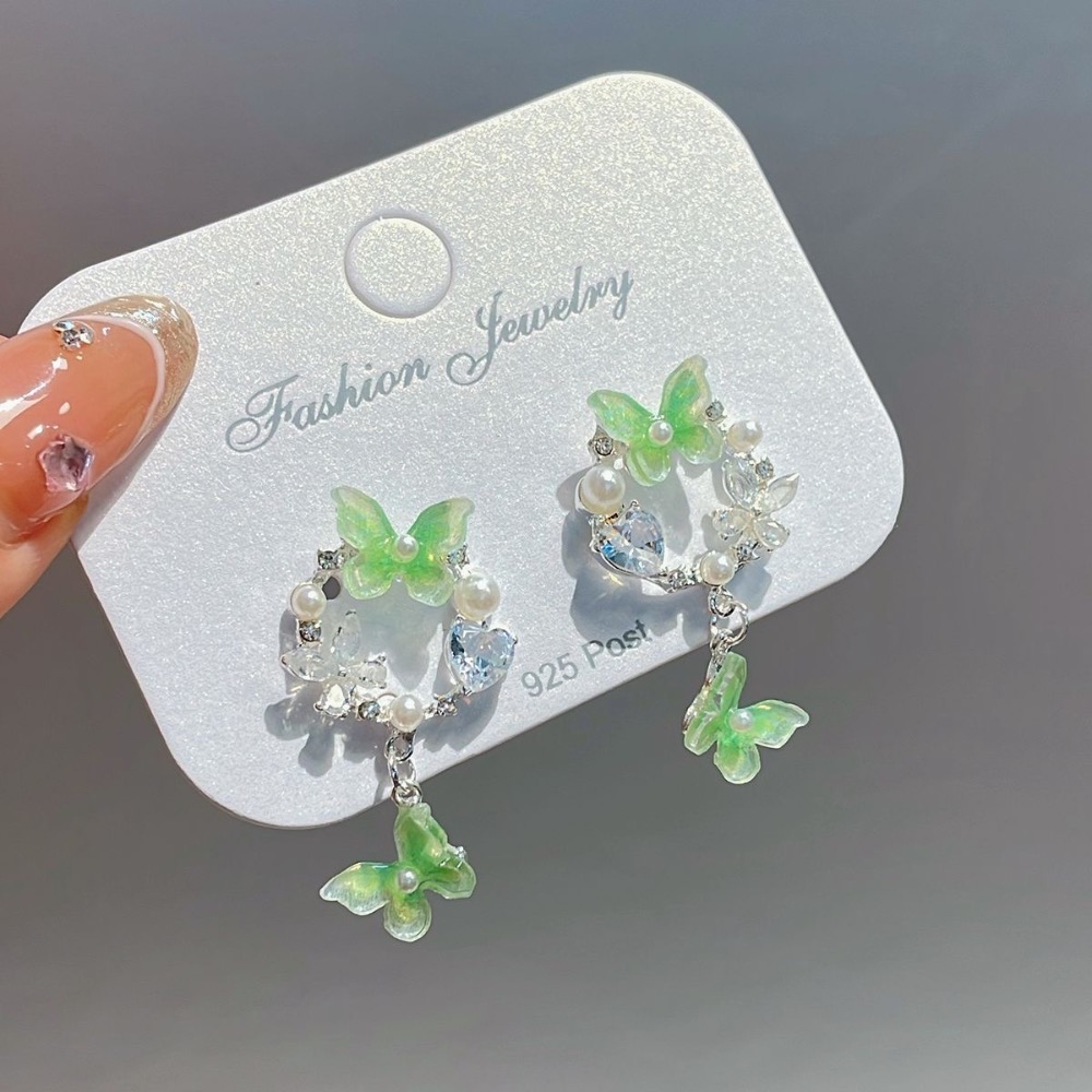 綠蝴蝶花園耳環