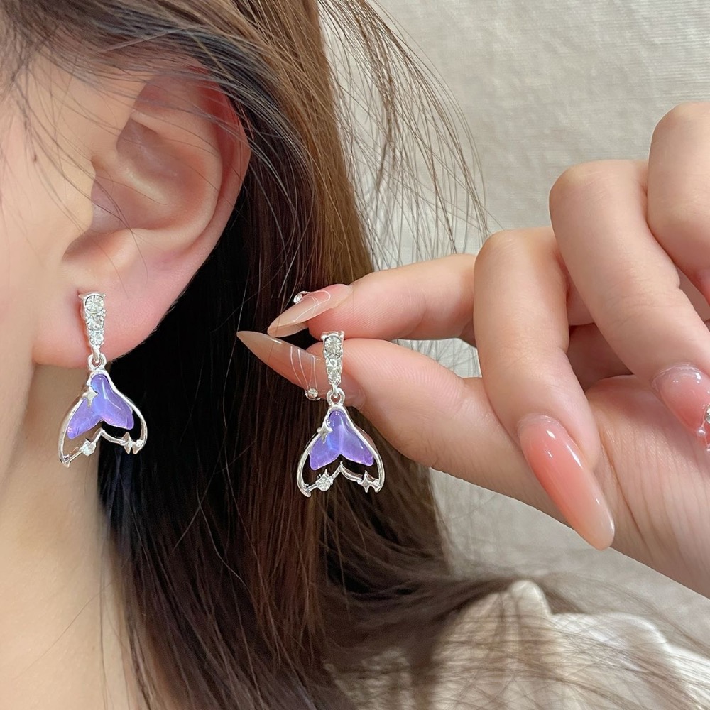 人魚姬鐳射紫色魚尾耳環-細節圖2