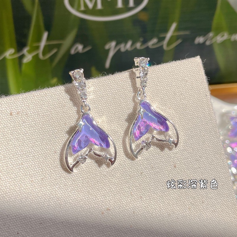 人魚姬鐳射紫色魚尾耳環-規格圖2
