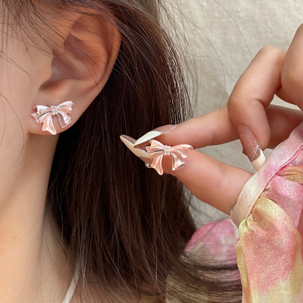 夏季魔幻粉色蝴蝶結耳環-細節圖3