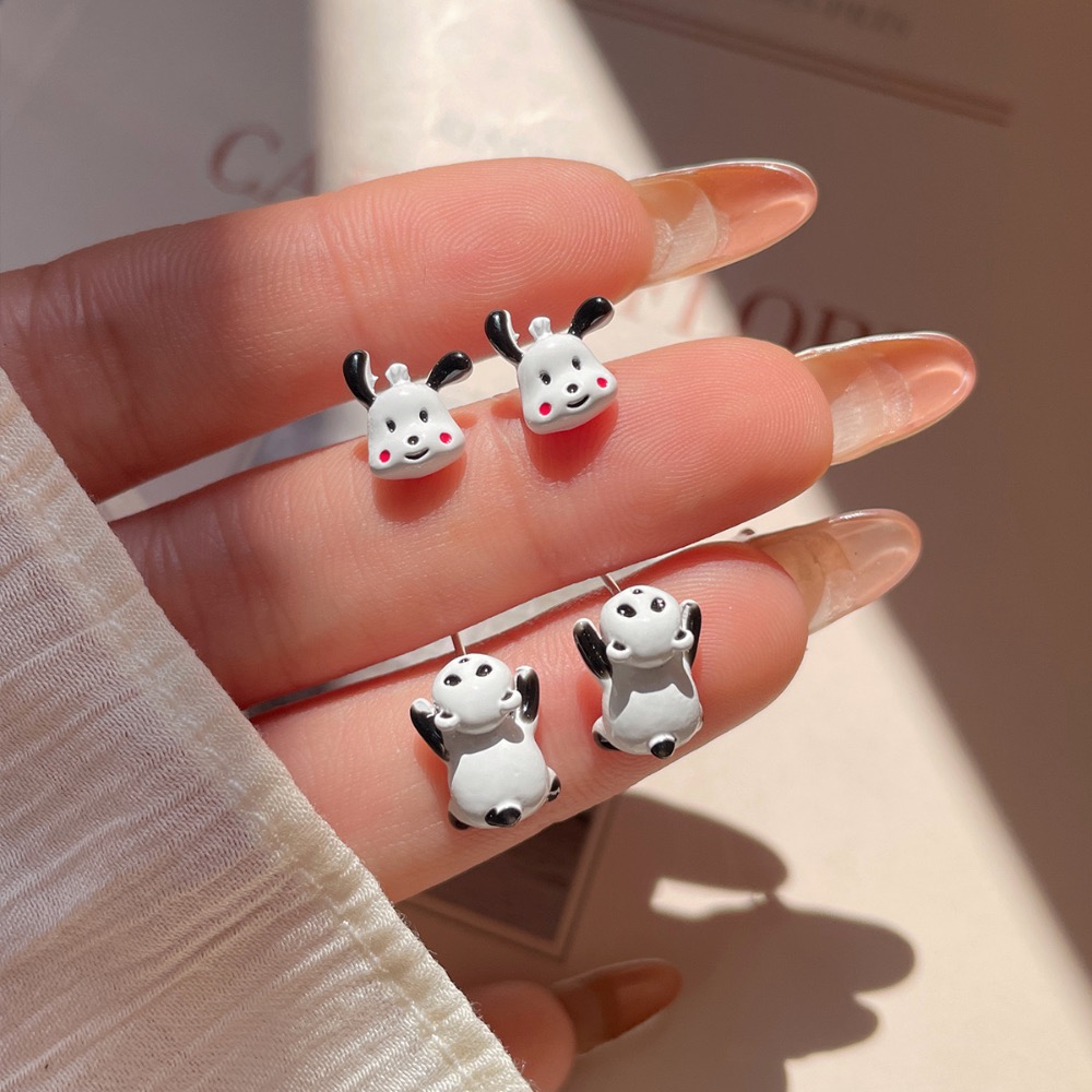 夏季童趣卡通黑白熊貓耳釘套裝-細節圖3