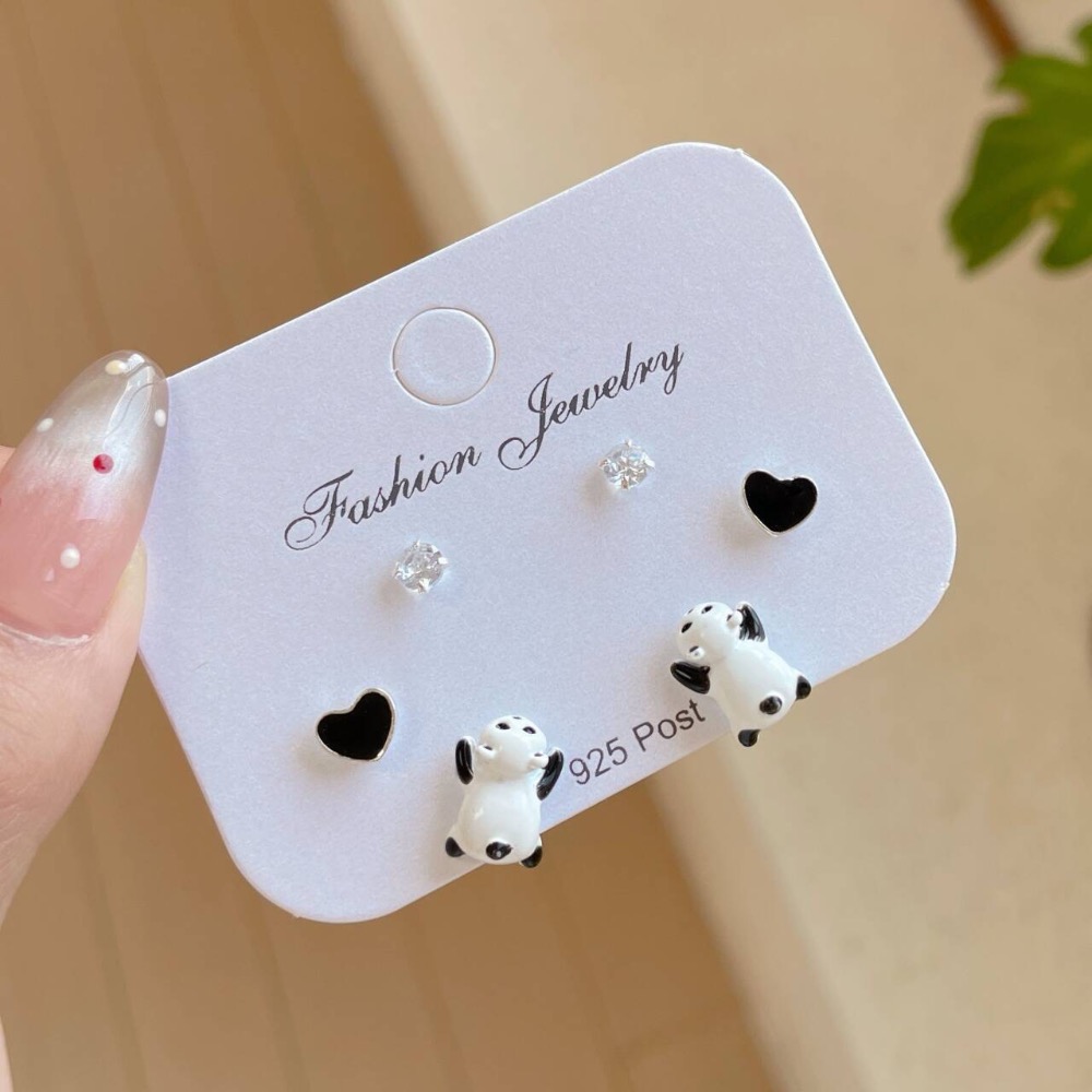 夏季童趣卡通黑白熊貓耳釘套裝-規格圖3