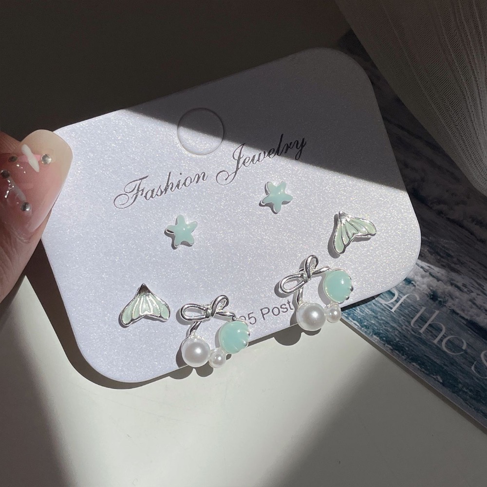 清透藍海洋貝殼魚尾耳釘套裝-規格圖4