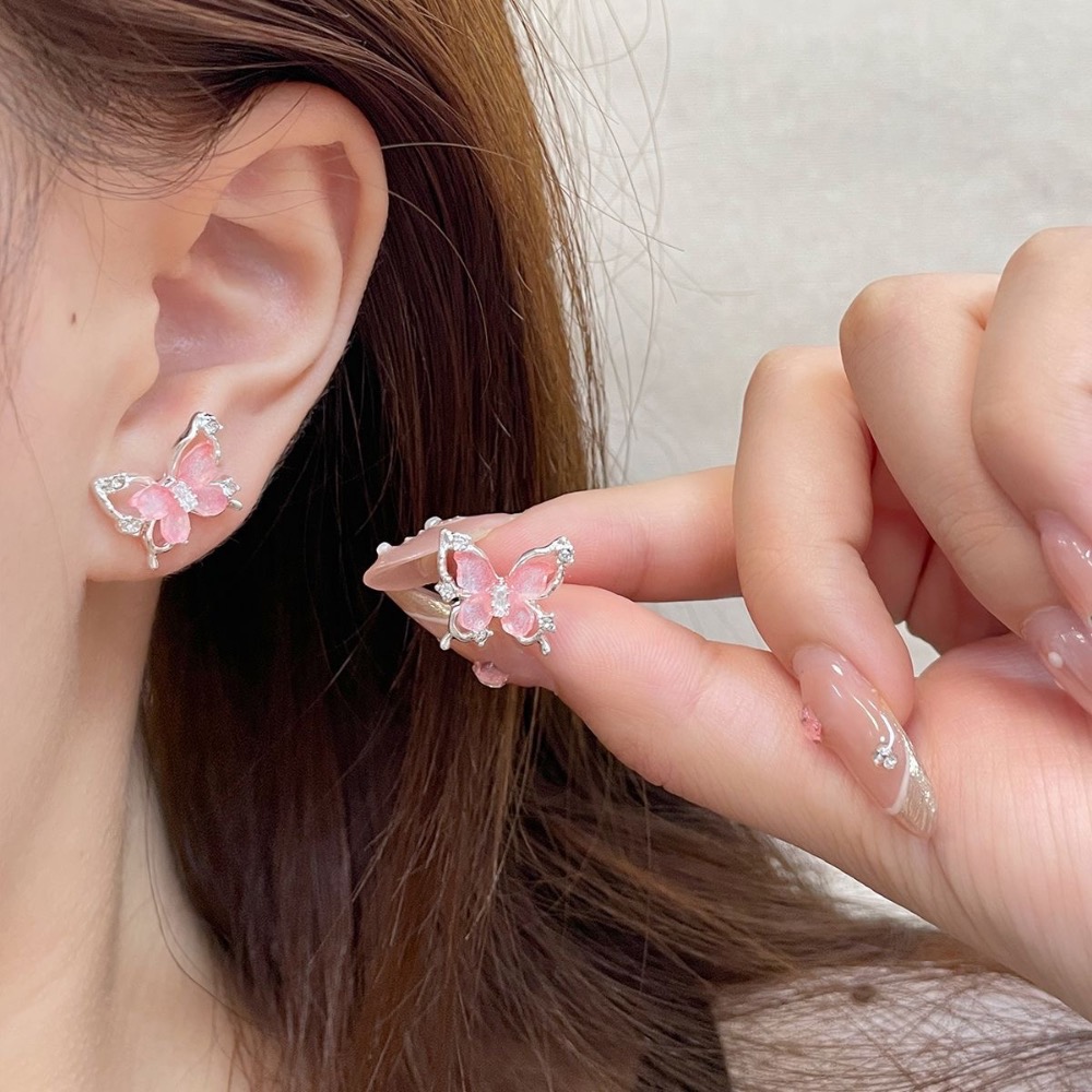 夏日夢幻漸變藍紫蝴蝶耳釘-細節圖2