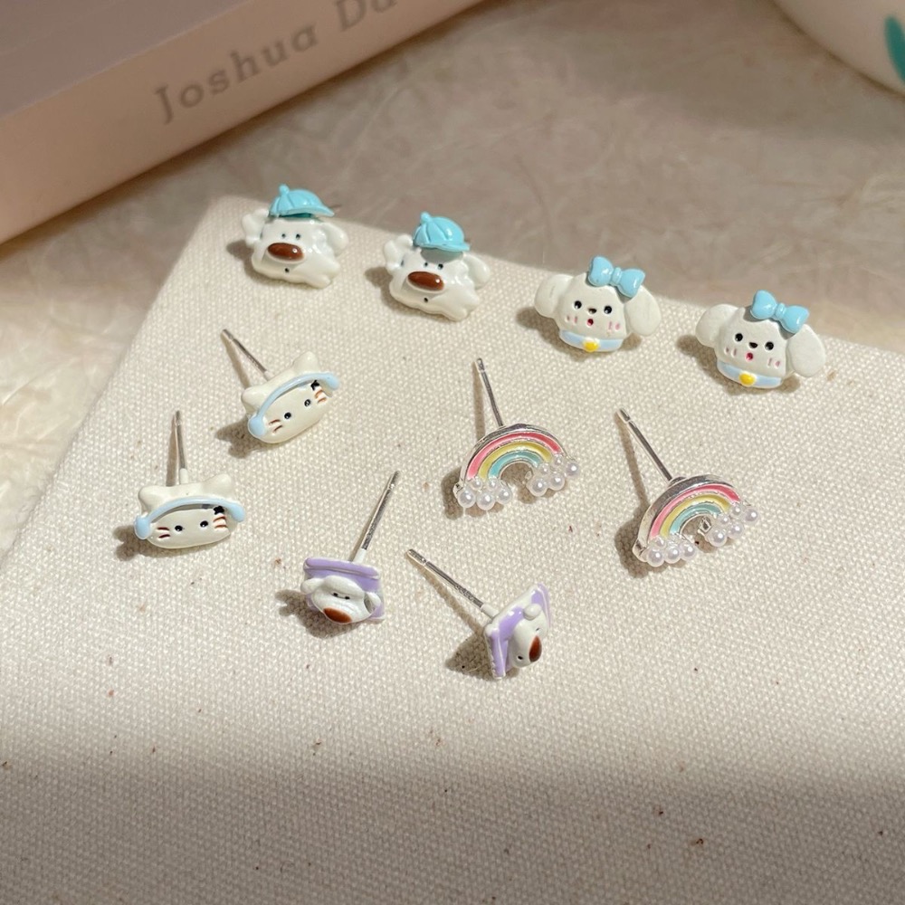 卡通可愛貓咪桃心耳釘三件套-細節圖3