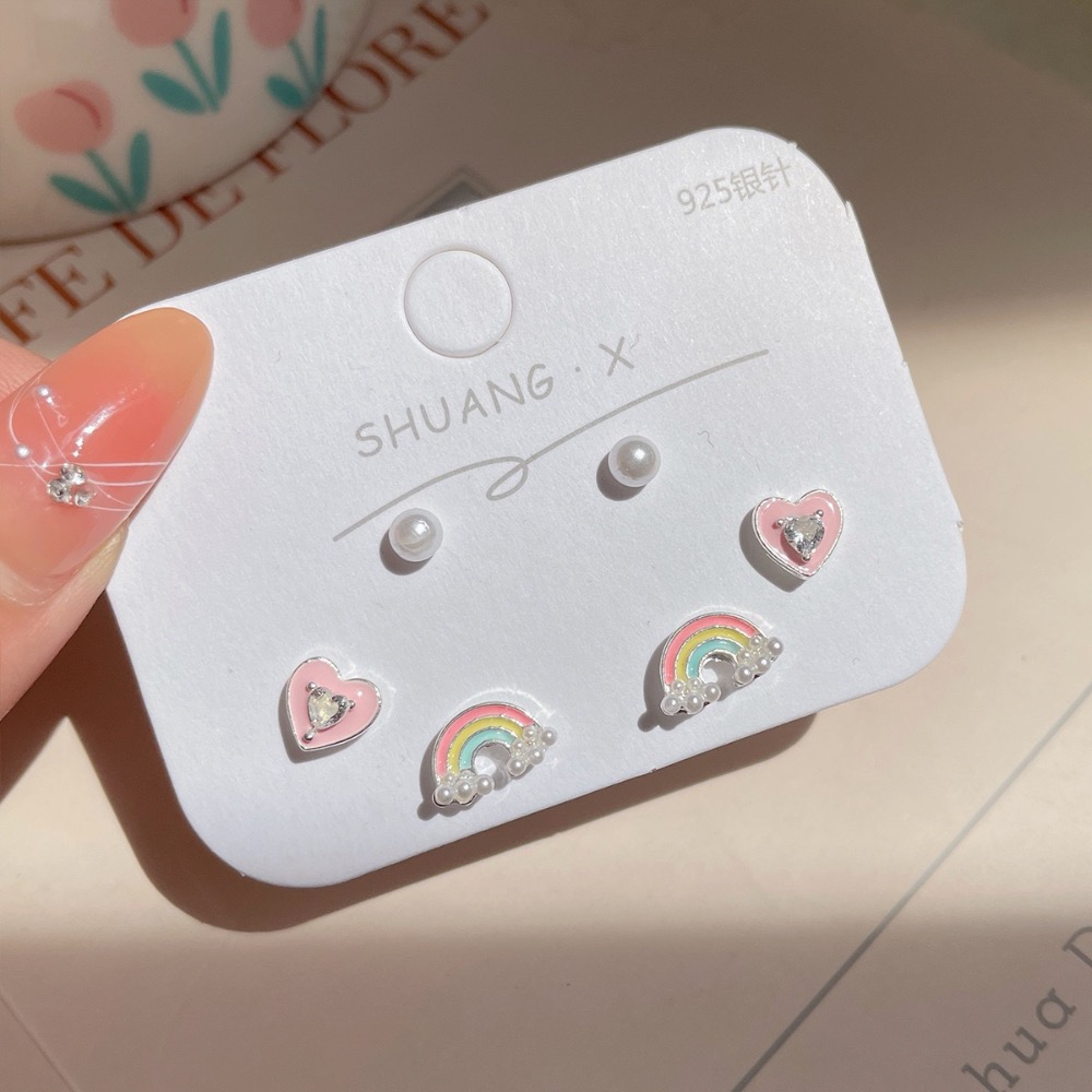 卡通可愛貓咪桃心耳釘三件套-規格圖4