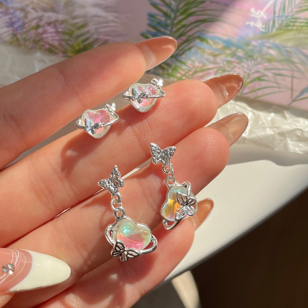 春夏甜酷極光愛心蝴蝶耳釘套裝-細節圖4