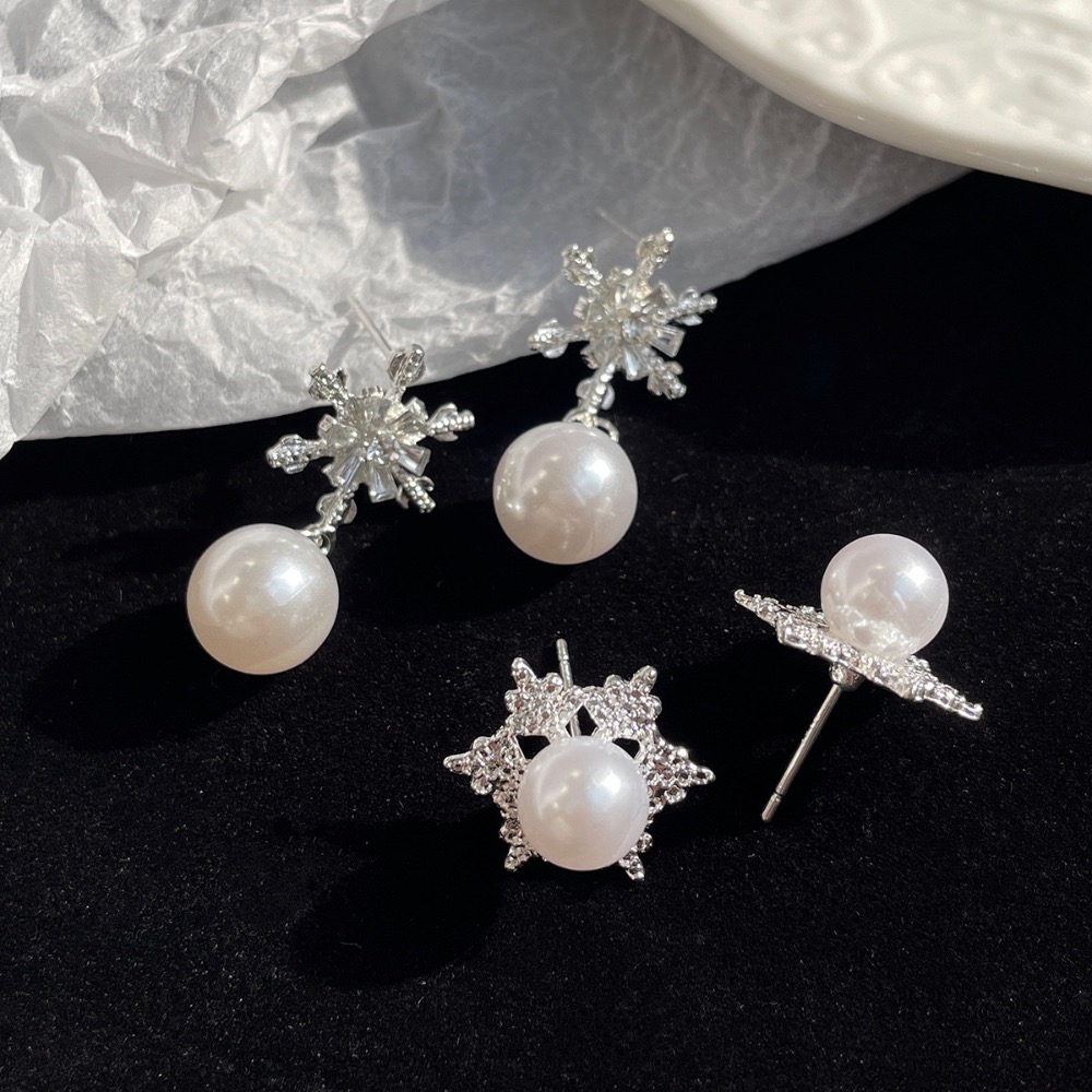 早春冰晶雪花珍珠耳環-細節圖3