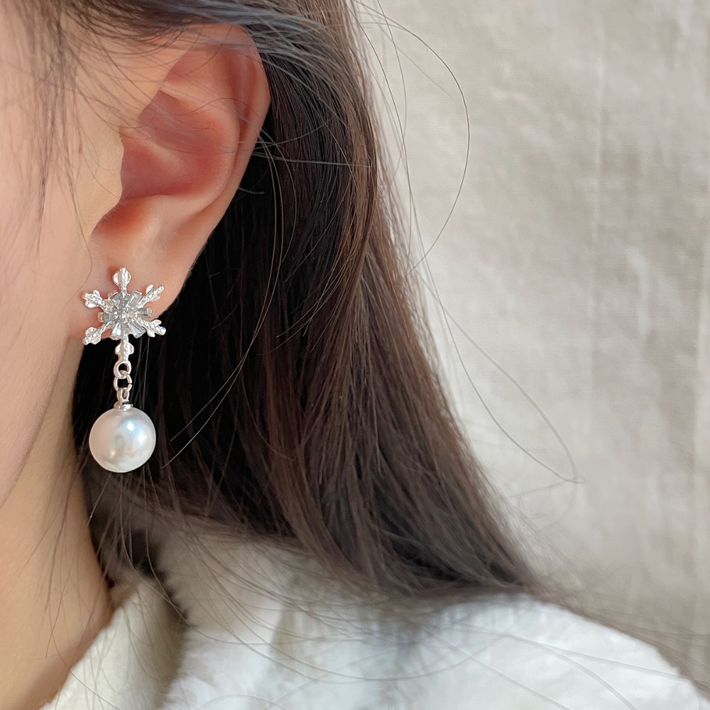 早春冰晶雪花珍珠耳環-細節圖4