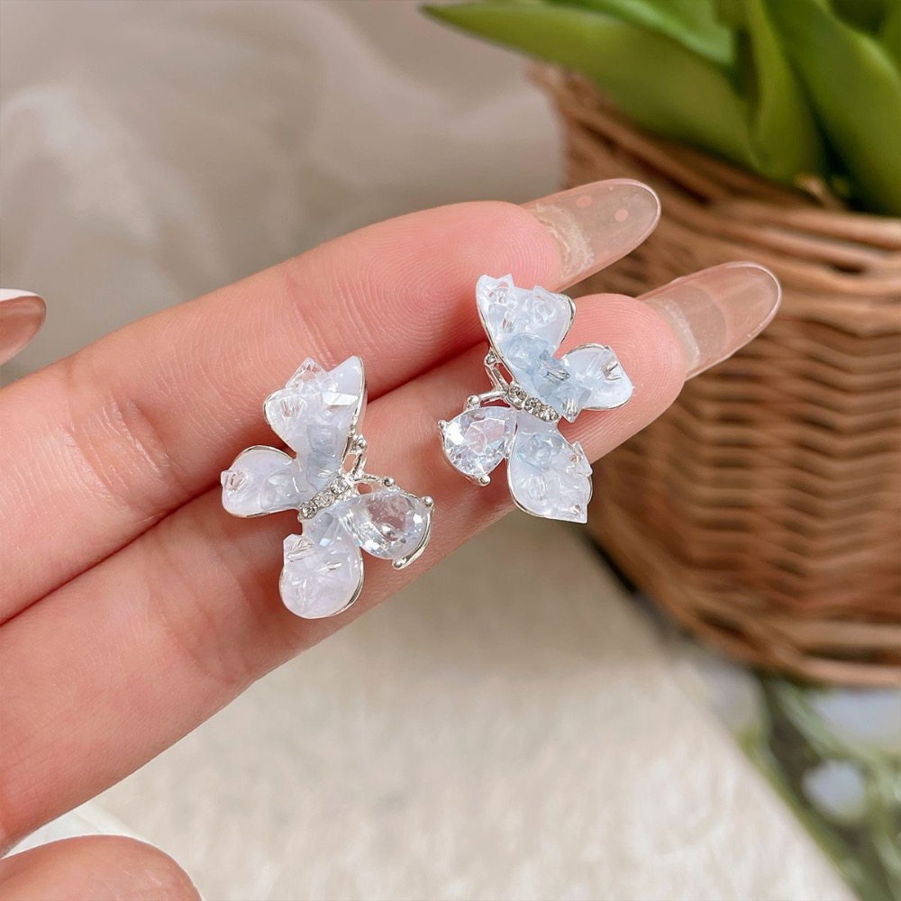 夏季蜜桃色水晶蝴蝶耳環-規格圖3