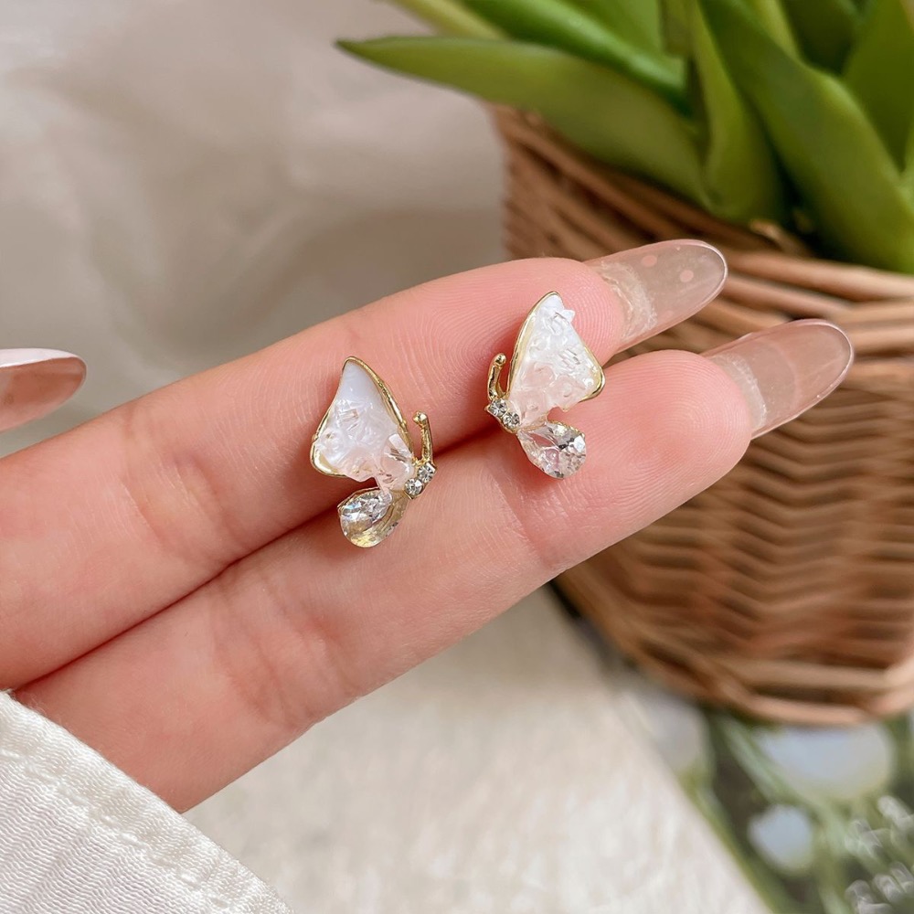 夏季蜜桃色水晶蝴蝶耳環-規格圖3