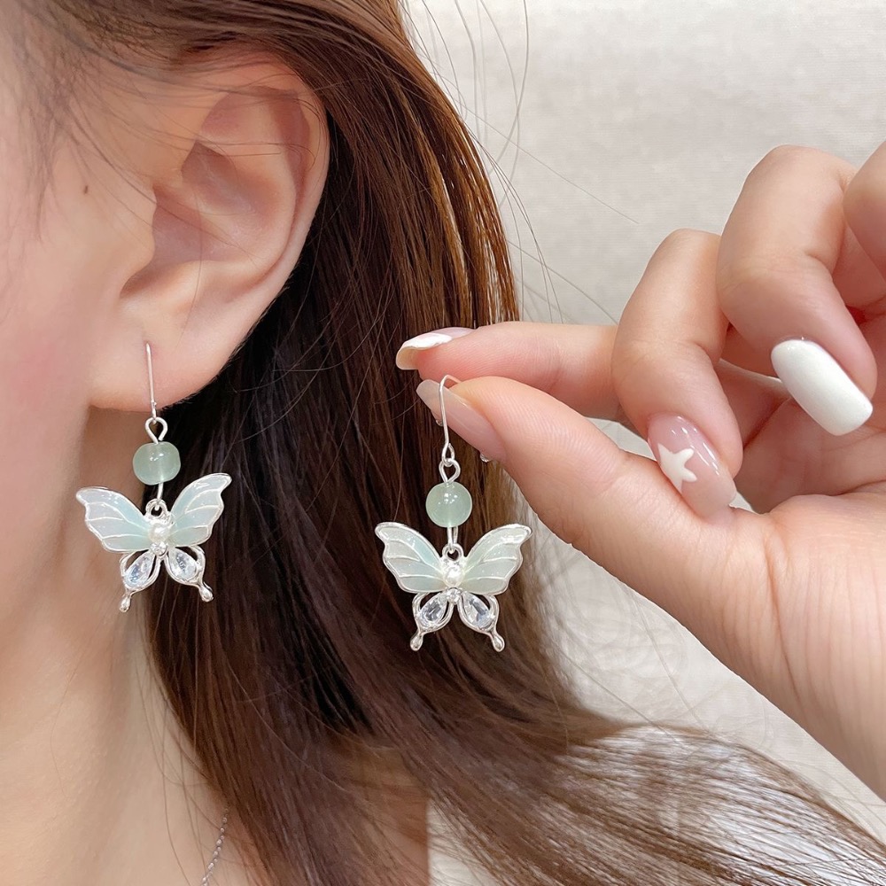 新中式薄荷綠蝴蝶耳環-細節圖2