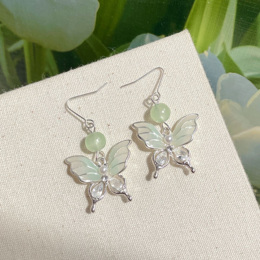 新中式薄荷綠蝴蝶耳環-細節圖3