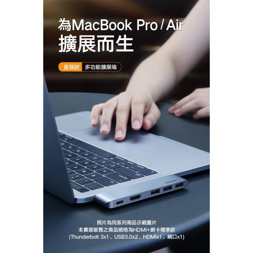 綠聯 MacBook集線器USB3.0x2+USB-C+PD+4K HDMI+ 8K Thunderbolt3 RJ45-細節圖3