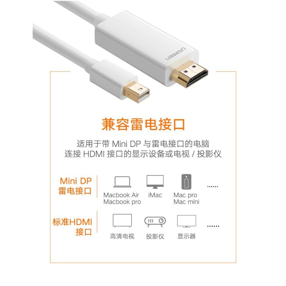 綠聯 1.5M MINI DP轉HDMI 傳輸線 黑色-細節圖8