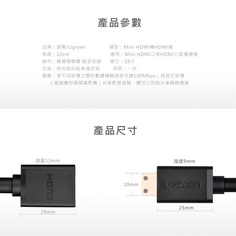 綠聯 22cm MINI HDMI轉HDMI 傳輸線 現貨-細節圖9