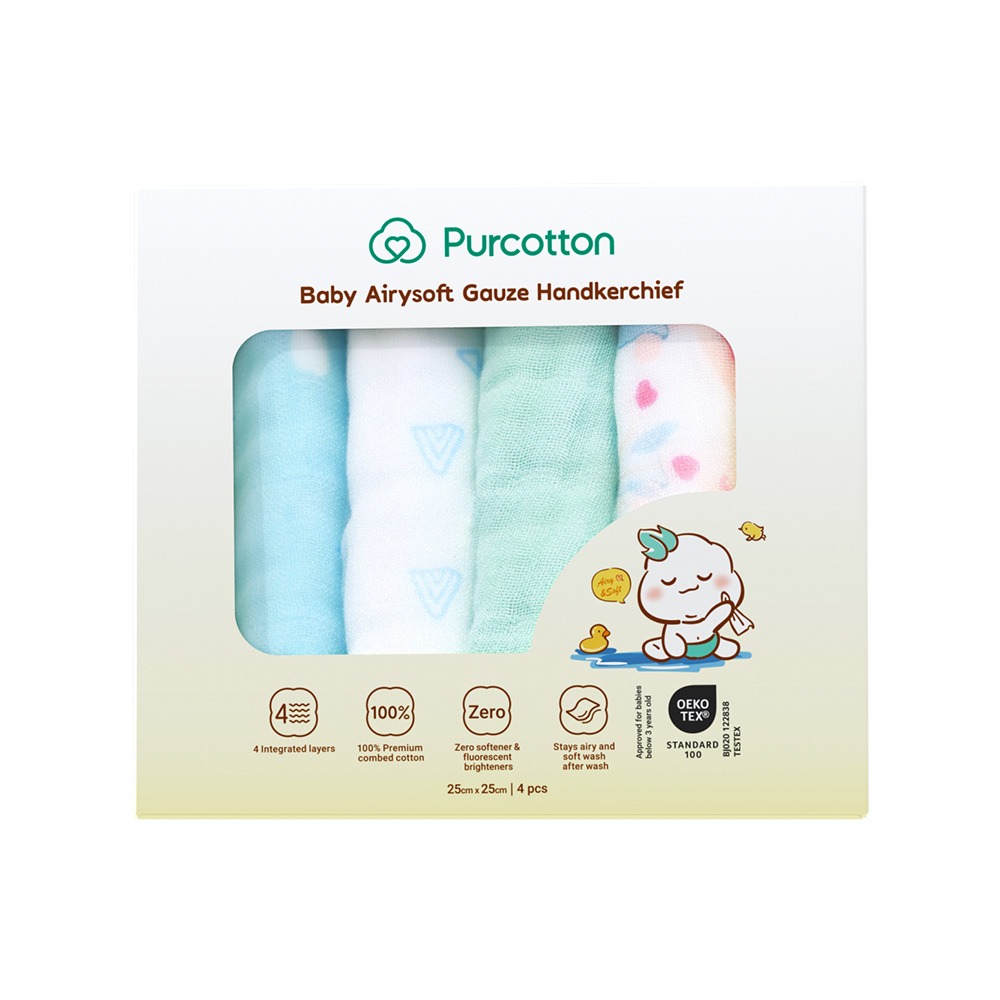 全棉時代 四層100%純棉紗小鱷魚布手帕(25*25公分) 4入-細節圖2