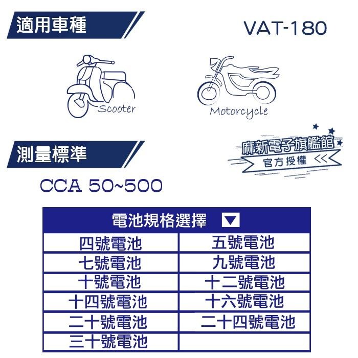 【麻新電子】VAT-180機車電池測試器｜鉛酸電池測試器｜電池健康檢測機-細節圖3