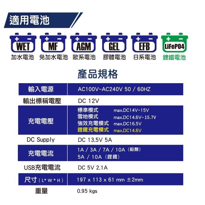 【麻新電子】SC-1000+智慧型12V鉛酸/鋰鐵電池雙模充電器｜EFB專屬模式｜汽機車電池充電器-細節圖8