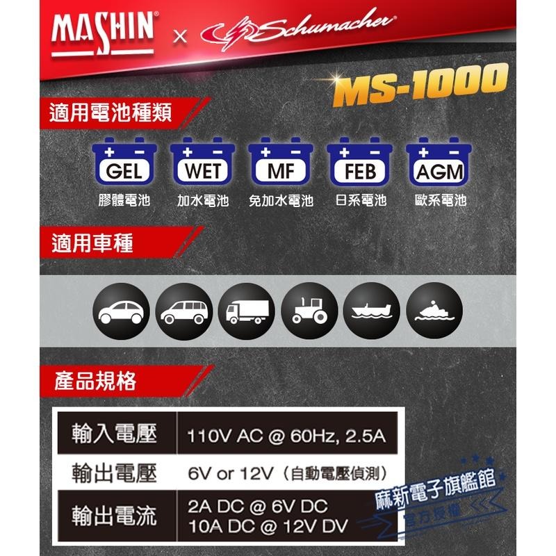 【麻新電子】MS-1000舒馬克6V 2A/ 12V 10A汽機車電池充電器｜Schumacher-細節圖4