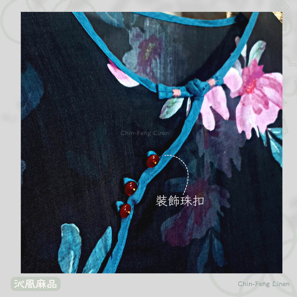 古典印花透膚洋裝-細節圖3