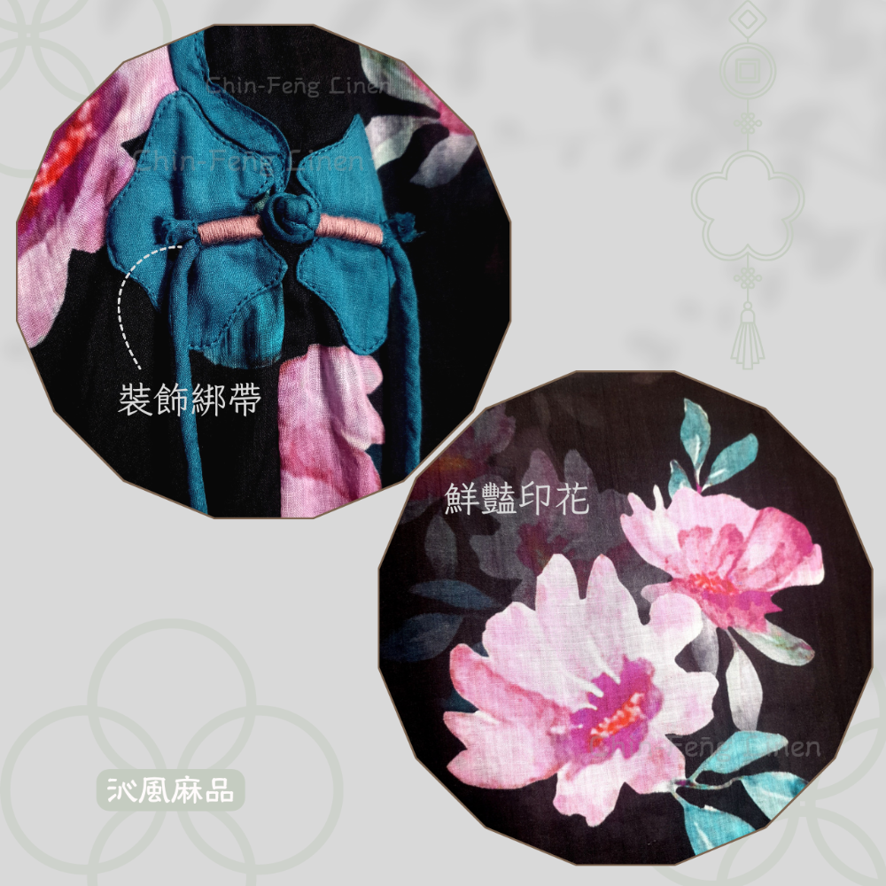 古典印花透膚洋裝-細節圖4