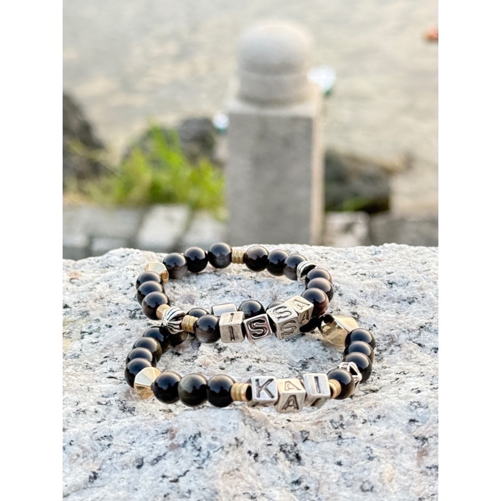 黑曜石手鍊-客製化英文情侶手鍊-細節圖3