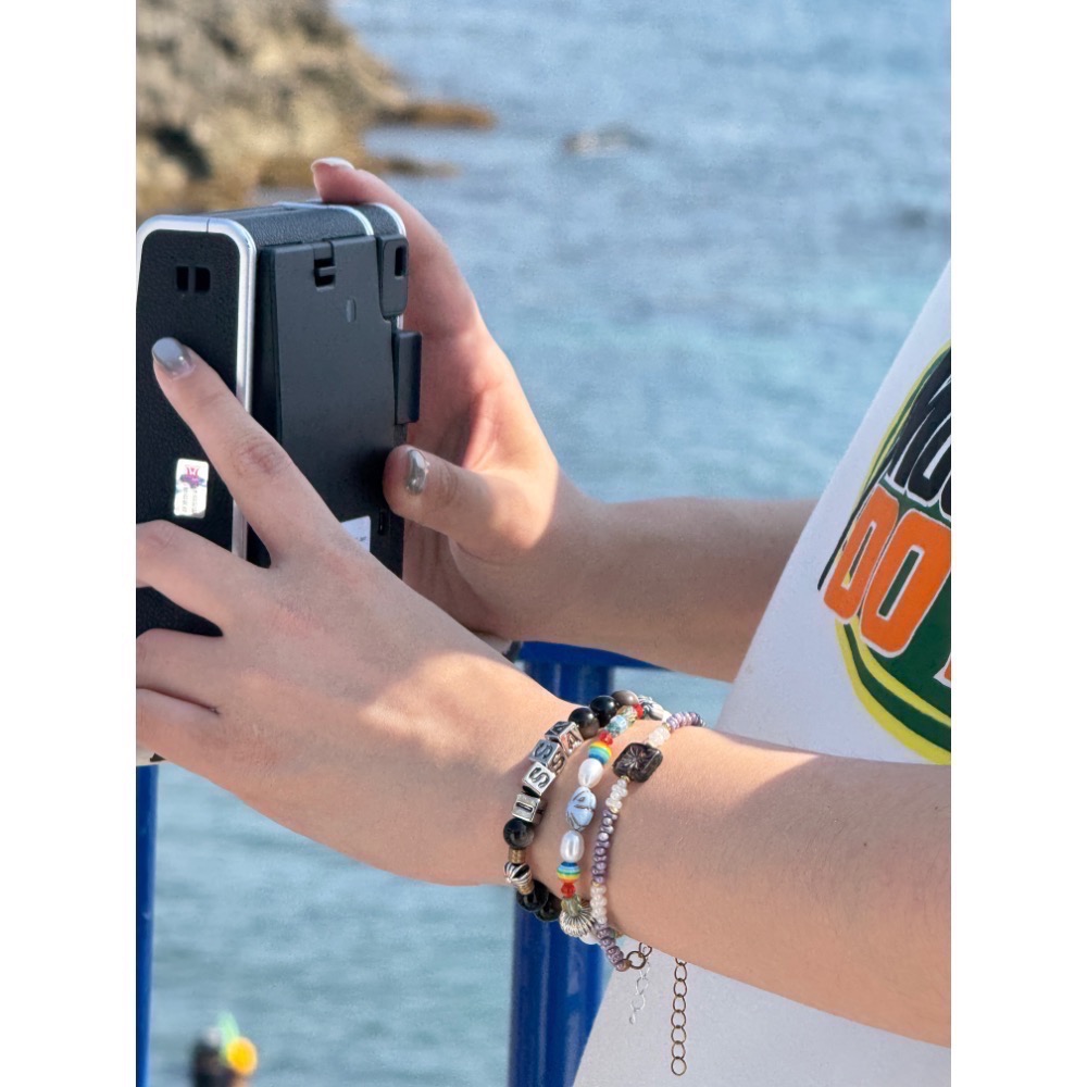 黑曜石銀飾字母手鍊-細節圖2