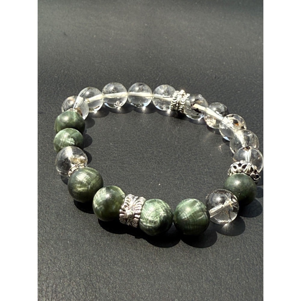 父親節首選/曜靈-綠龍晶/黑閃靈設計款水晶手鍊-細節圖2