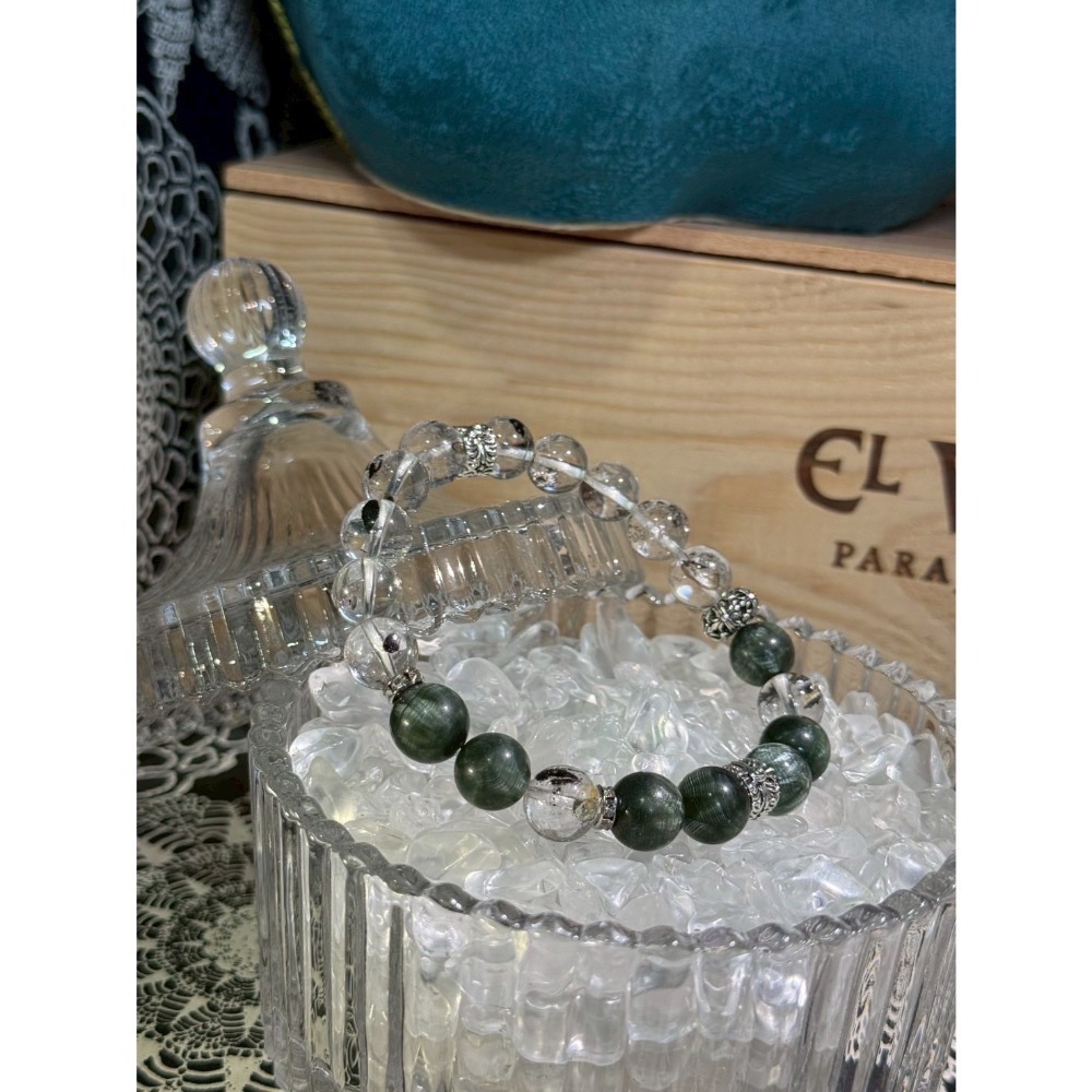 父親節首選/曜靈-綠龍晶/黑閃靈設計款水晶手鍊-細節圖3