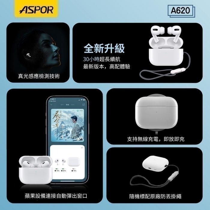 【ASPOR 】無線藍牙耳機 A620 TWS 藍牙5.1 高音質藍牙耳機 第五代 真無線藍牙耳機 頭部追蹤 無線充電-細節圖9