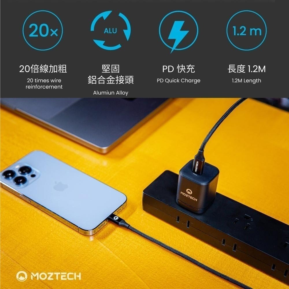 【MOZTECH】編織傳輸充電線 適用iPhone 蘋果MIF認證 快充線 支援PD快充 高速傳輸 編織線 墨子科技-細節圖4