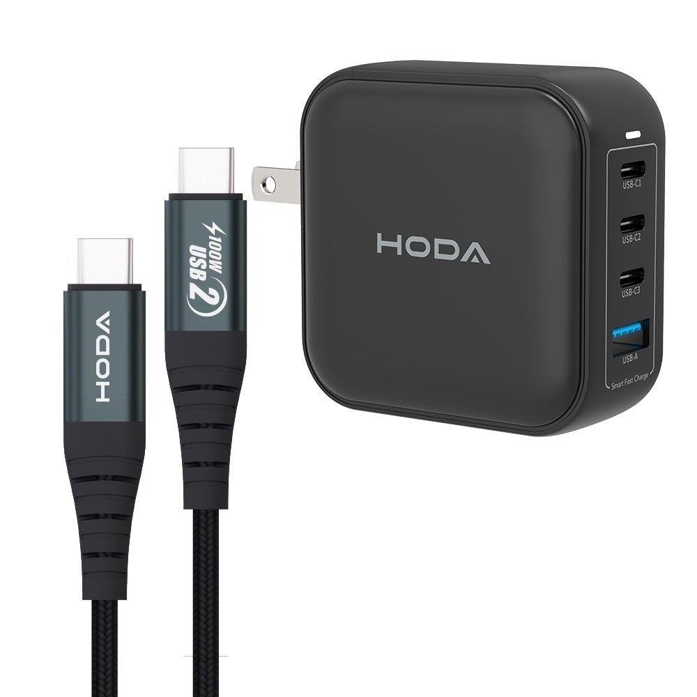 HODA 100W GaN氮化鎵智慧四孔電源供應器 / 極速智能充電器 (內附100W C to C充電線)-細節圖5