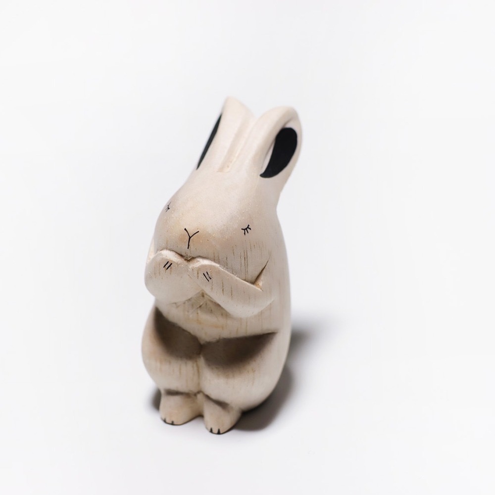 現貨新品 日本手工雕刻超可愛木頭小動物 小兔子-細節圖2
