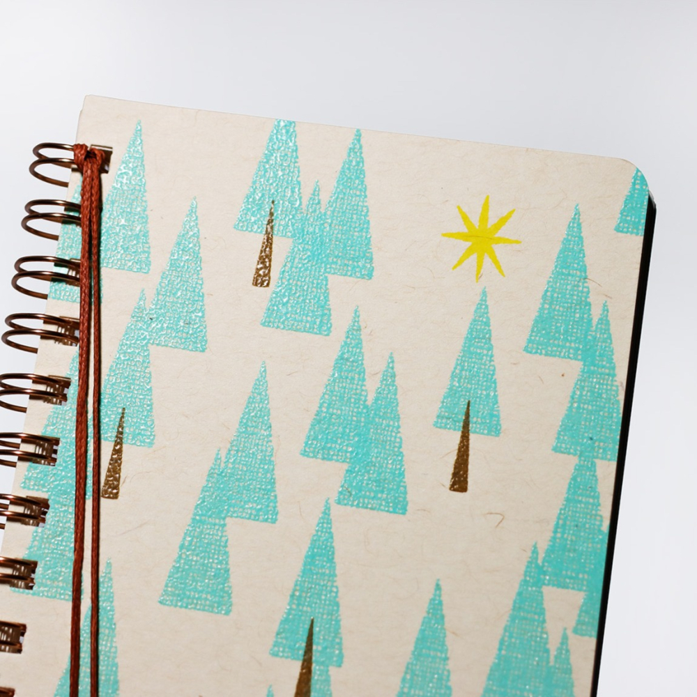 筆記本 日本製 水縞/環裝筆記本 森林樹木圖案點綴-細節圖2