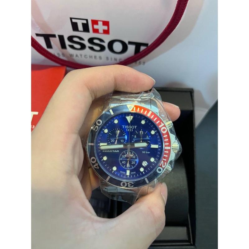 Tissot seastar 1000 紅藍可樂圈 三眼石英錶 鋼錶帶✅-細節圖2