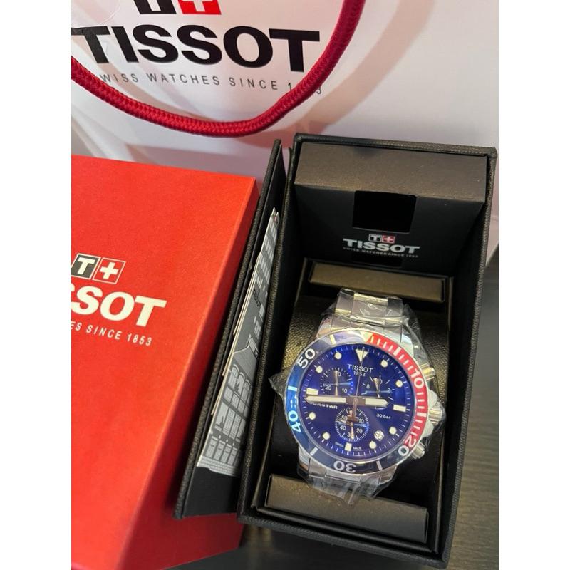 Tissot seastar 1000 紅藍可樂圈 三眼石英錶 鋼錶帶✅-細節圖3