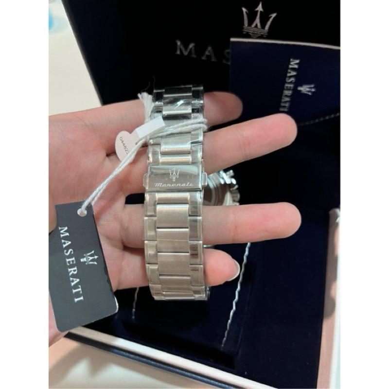 瑪莎拉蒂 MASERATI 三眼計時石英錶 鋼錶帶 蝴蝶扣設計 ✅-細節圖3