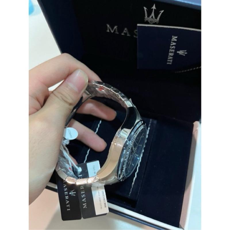 瑪莎拉蒂 MASERATI 三眼計時石英錶 鋼錶帶 蝴蝶扣設計 ✅-細節圖8
