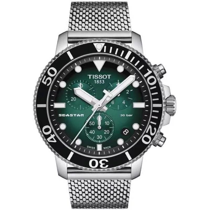 Tissot seastar 1000 綠面 三眼石英錶 米蘭鋼錶帶✅-細節圖6