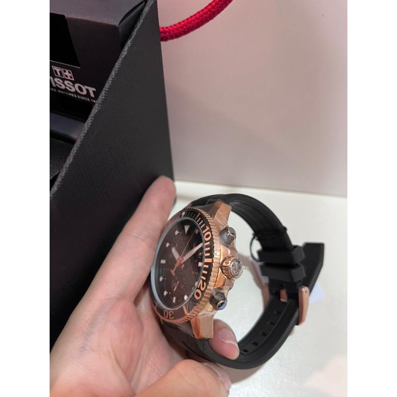 Tissot seastar 1000 玫瑰金款 三眼石英錶 矽膠錶帶✅-細節圖4