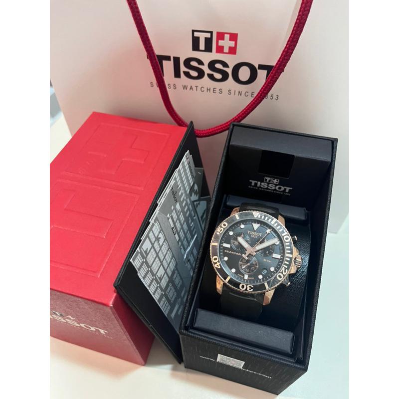 Tissot seastar 1000 玫瑰金款 三眼石英錶 矽膠錶帶✅-細節圖5