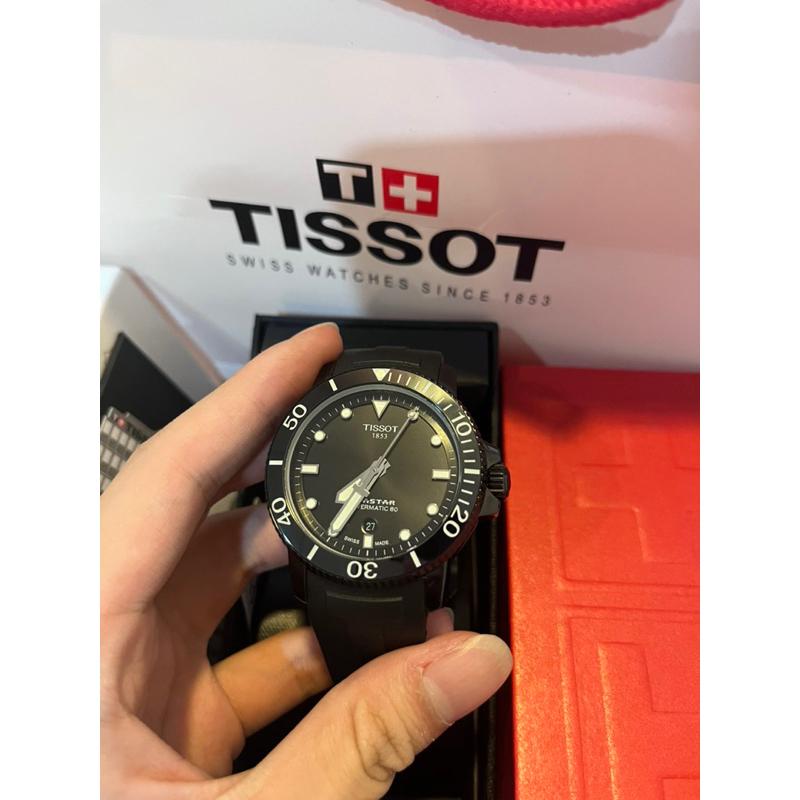 Tissot seastar 1000 黑面機械款 矽膠錶帶 現貨一隻 當天出貨🔥-細節圖2